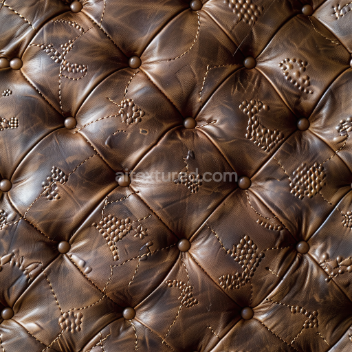 Seamless 3D Quilted Vintage Brown Leather PBR Texture with Button Tufting and Embossed Patterns