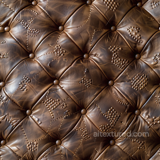 Quilted Vintage Brown Leather PBR Texture with Button Tufting and Embossed Patterns seamless Leather PBR texture