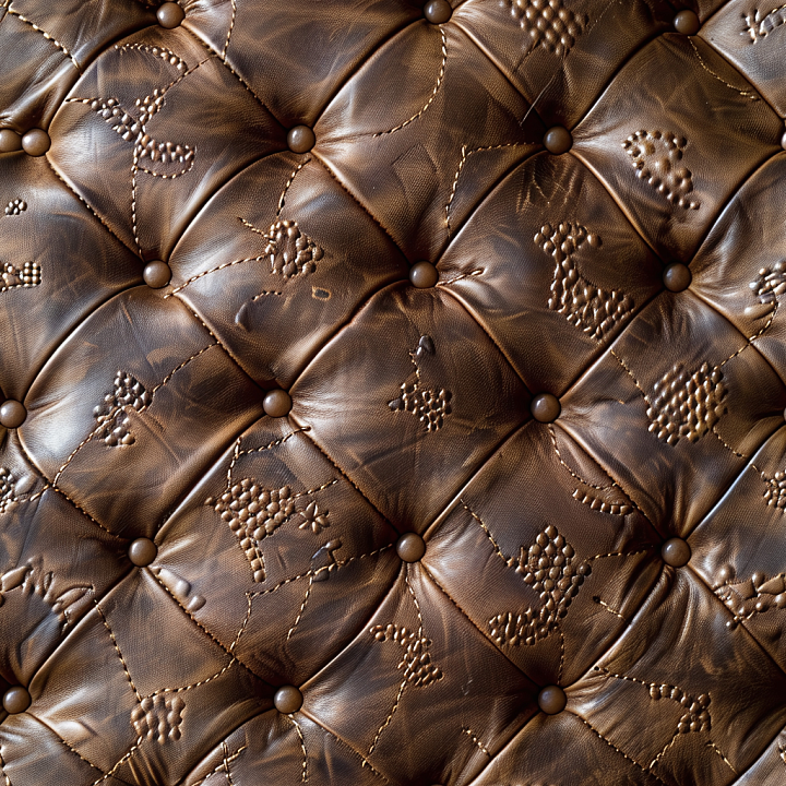 Quilted Vintage Brown Leather with Button Tufting and Embossed Patterns seamless PBR texture preview