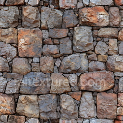 seamless Seamless 3D Stone Wall PBR Texture Featuring Weathered, Rough Rust-Brown and Gray Rocks texture 8k free download PBR