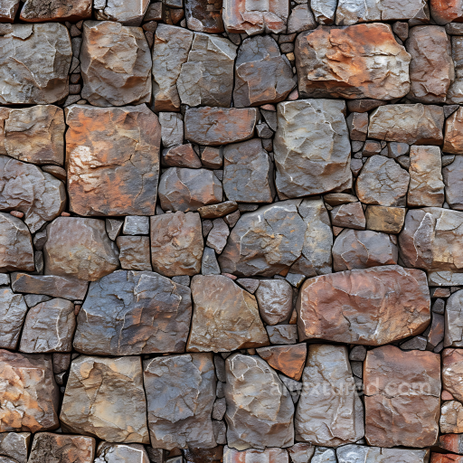Stone Wall PBR Texture Featuring Weathered, Rough Rust-Brown and Gray Rocks seamless Stone PBR texture