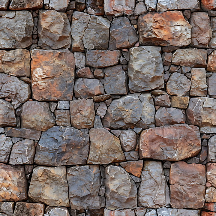 Stone Wall Featuring Weathered, Rough Rust-Brown and Gray Rocks seamless PBR texture preview