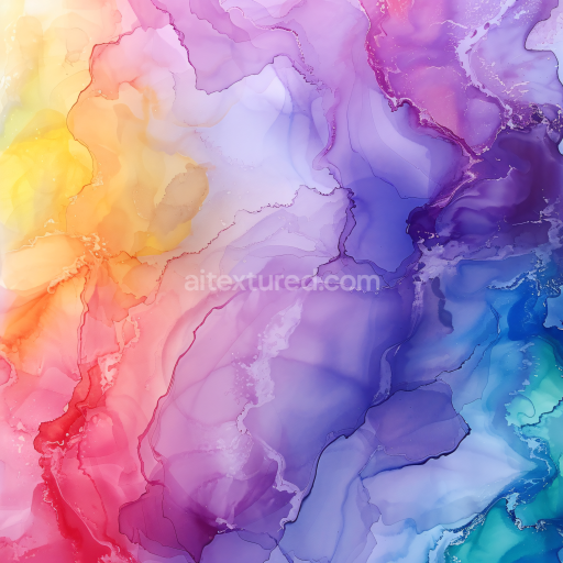 Seamless 3D Alcohol Ink PBR Texture with Vibrant Rainbow Fluid Waves and Soft Marbling