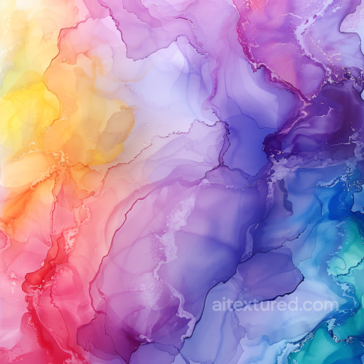Alcohol Ink PBR Texture with Vibrant Rainbow Fluid Waves and Soft Marbling seamless Alcohol ink PBR texture