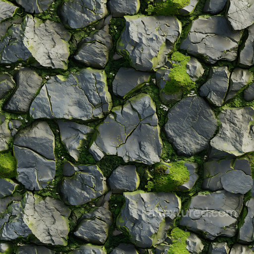 Mossy Cracked Stone Ground Seamless Texture with Rough Jagged Rocks seamless Stone PBR texture