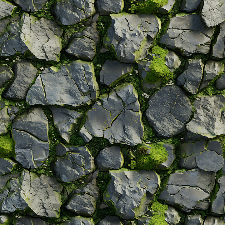 Mossy Cracked Stone Ground with Rough Jagged Rocks seamless PBR texture preview
