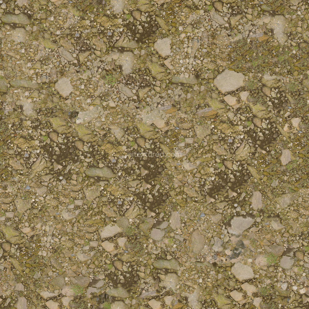 Seamless PBR ground texture with rocks and moss
