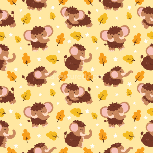Pattern Bundle - Seamless 3D Pattern PBR Texture Featuring Cute Cartoon Mammoths with Autumn Motifs texture preview
