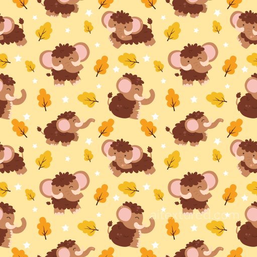 Pattern PBR Texture Featuring Cute Cartoon Mammoths with Autumn Motifs seamless Pattern Bundle PBR texture