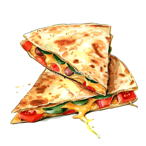 Breakfast Quesadilla with Melted Cheese and Beans Illustration