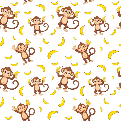 Pattern Bundle - Seamless 3D Pattern PBR Texture Featuring Playful Monkey and Banana Motifs in Bright Colo… texture preview