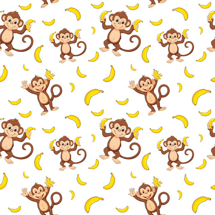 Pattern Featuring Playful Monkey and Banana Motifs in Bright Colors seamless PBR texture preview