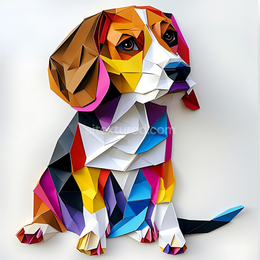 Seamless 3D PBR Texture Featuring Colorful Beagle Origami Design