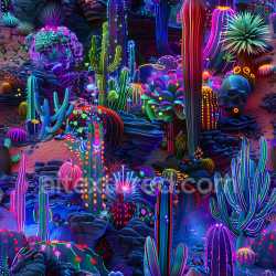 seamless Seamless 3D PBR Texture Featuring Neon-Glowing Desert Cacti Graffiti texture 8k free download PBR