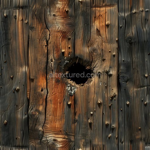 Seamless 3D Burnt Wood Cracked and Holes PBR Texture with Charred Details