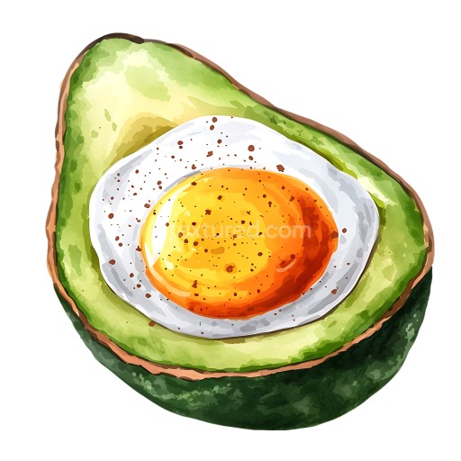 Breakfast Baked Avocado with Egg PNG Illustration in Watercolor Style