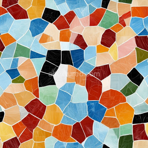 Seamless 3D Mosaic PBR Texture Featuring Colorful Irregular Stone Chips with Matte Finish texture preview