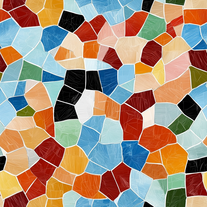 Mosaic Featuring Colorful Irregular Stone Chips with Matte Finish seamless PBR texture preview
