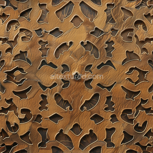 Seamless 3D PBR carved brown leather texture with detailed embossed cutout pattern