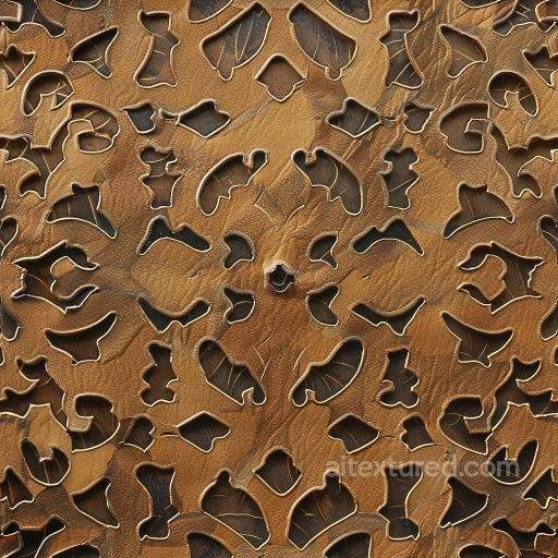 Carved Brown Leather Texture With Detailed Embossed Cutout Pattern seamless Leather PBR texture