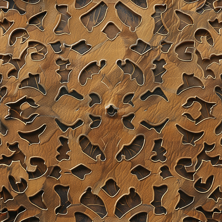 Carved Brown Leather With Detailed Embossed Cutout Pattern seamless PBR texture preview