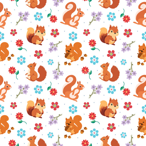 Pattern Bundle - Seamless 3D Pattern PBR Texture with Playful Squirrel Motifs and Colorful Floral Elements texture preview