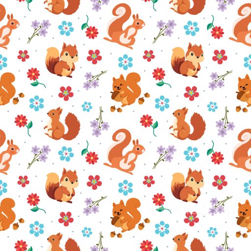 Pattern PBR Texture with Playful Squirrel Motifs and Colorful Floral Elements seamless Pattern Bundle PBR texture