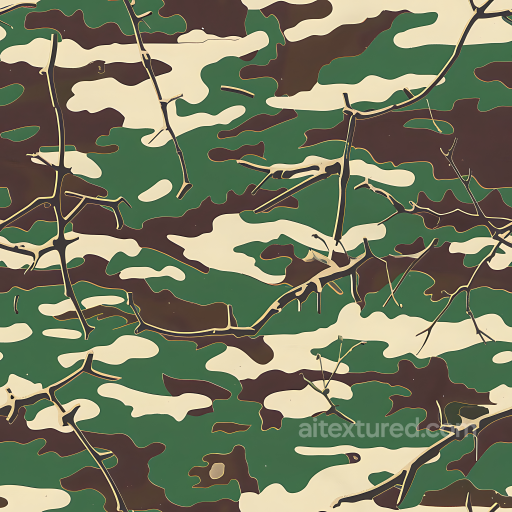 Woodland Camouflage PBR Texture Featuring Organic Patches and Realistic Branch Elements seamless Color Camouflage PBR texture