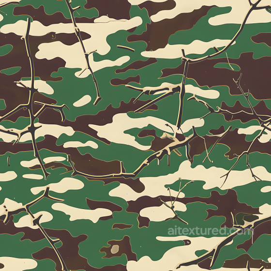 Woodland Camouflage PBR Texture Featuring Organic Patches and Realistic Branch Elements Color Camouflage texture preview