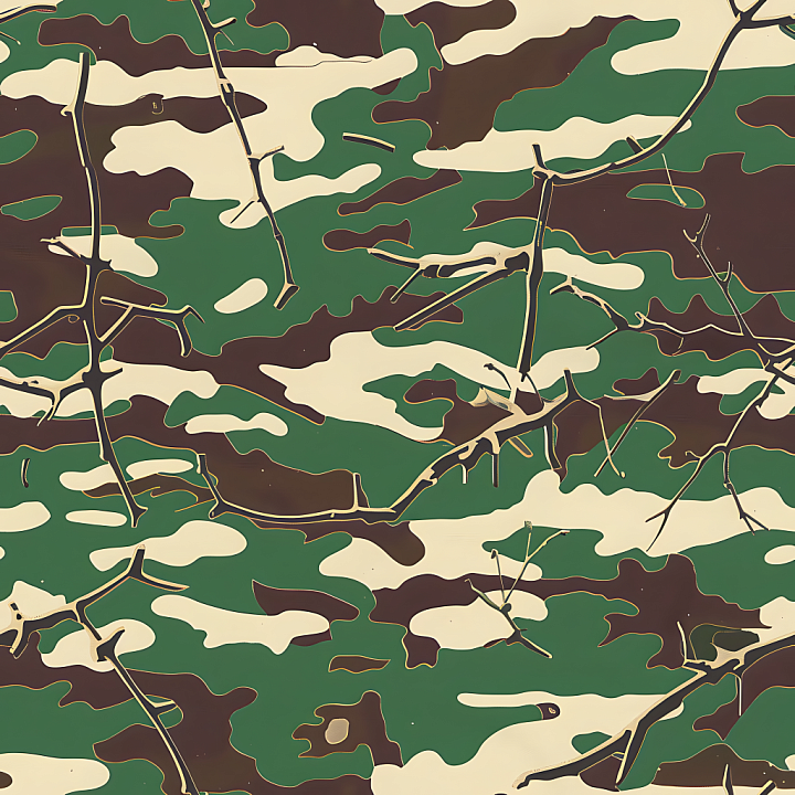 Woodland Camouflage Featuring Organic Patches and Realistic Branch Elem… seamless PBR texture preview