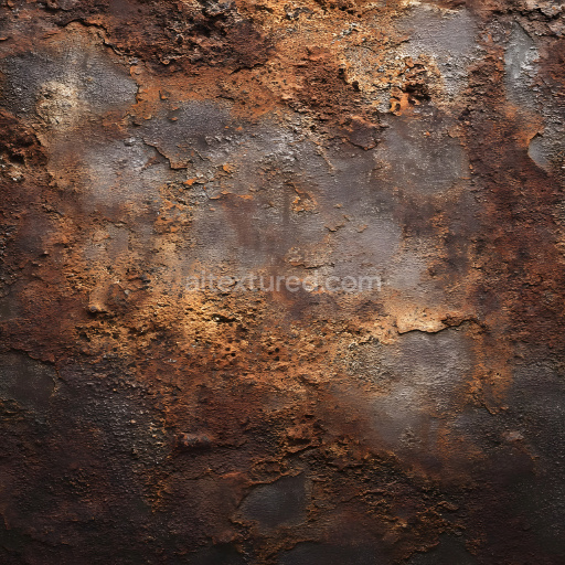 Seamless 3D Rusted Metal PBR Texture Featuring Peeling Rust and Jagged Cracks