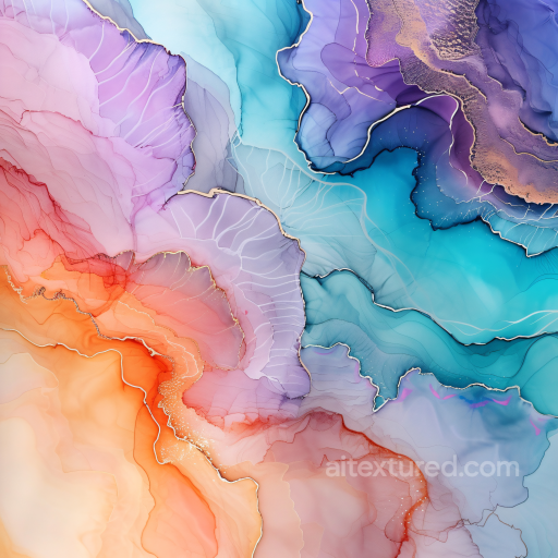 Alcohol Ink PBR Texture Featuring Pastel Swirls and Delicate Gold Veins seamless Alcohol ink PBR texture
