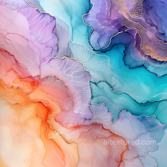 Alcohol Ink PBR Texture Featuring Pastel Swirls and Delicate Gold Veins Alcohol ink texture preview