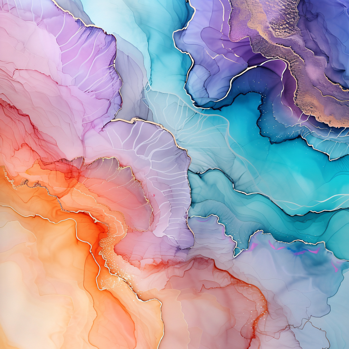 Alcohol Ink Featuring Pastel Swirls and Delicate Gold Veins seamless PBR texture preview