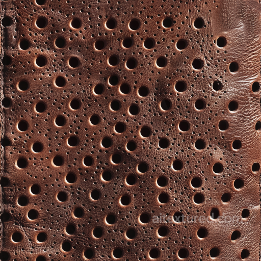 Seamless Perforated Brown Leather PBR Texture with Detailed Grain and Subtle Wear seamless Leather PBR texture