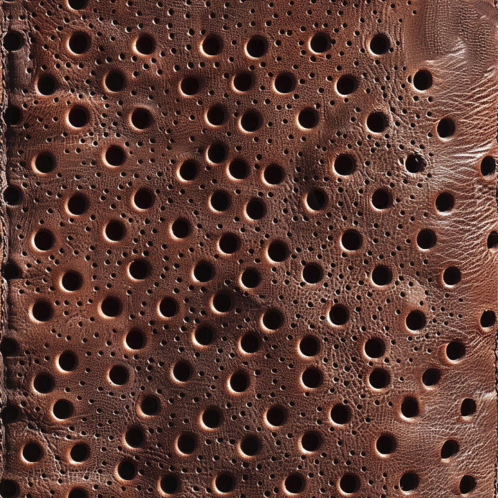 Perforated Brown Leather with Detailed Grain and Subtle Wear seamless PBR texture preview