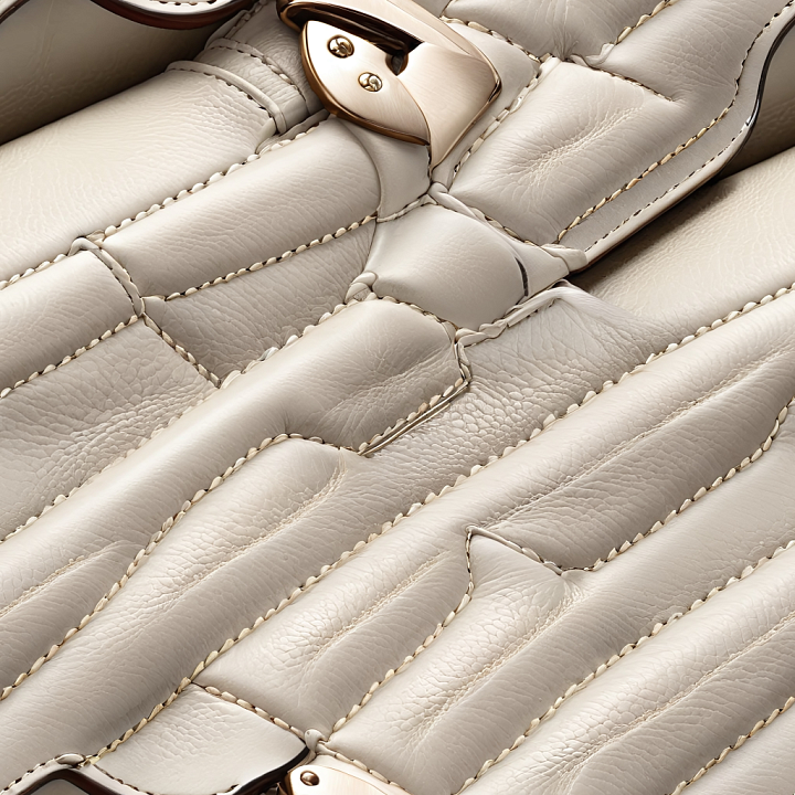 Cream Quilted Leather with Soft Grain and Stitch Detailing seamless PBR texture preview