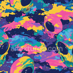 seamless Seamless 3D Neon Sci-Fi Skull Camouflage PBR Texture with Vibrant Multi-Color Splashes texture 8k free download PBR
