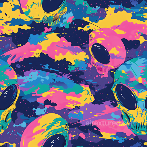 Neon Sci-Fi Skull Camouflage PBR Texture with Vibrant Multi-Color Splashes seamless Color Camouflage PBR texture