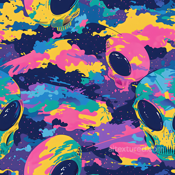 Neon Sci-Fi Skull Camouflage PBR Texture with Vibrant Multi-Color Splashes Color Camouflage texture preview