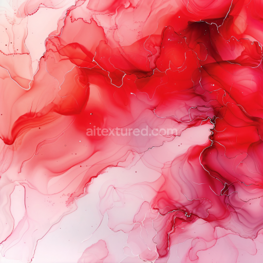 Seamless 3D Alcohol Ink PBR Texture Featuring Red and Pink Fluid Waves with Delicate Veins