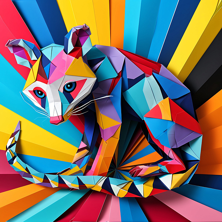 Animal of Vibrant Origami-Inspired Banded Palm Civet Pattern seamless PBR texture preview