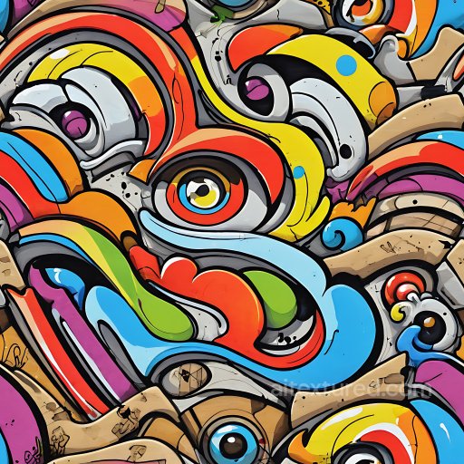 Seamless 3D PBR Texture of Vibrant Curvy Abstract Graffiti Art in Multiple Colors texture preview