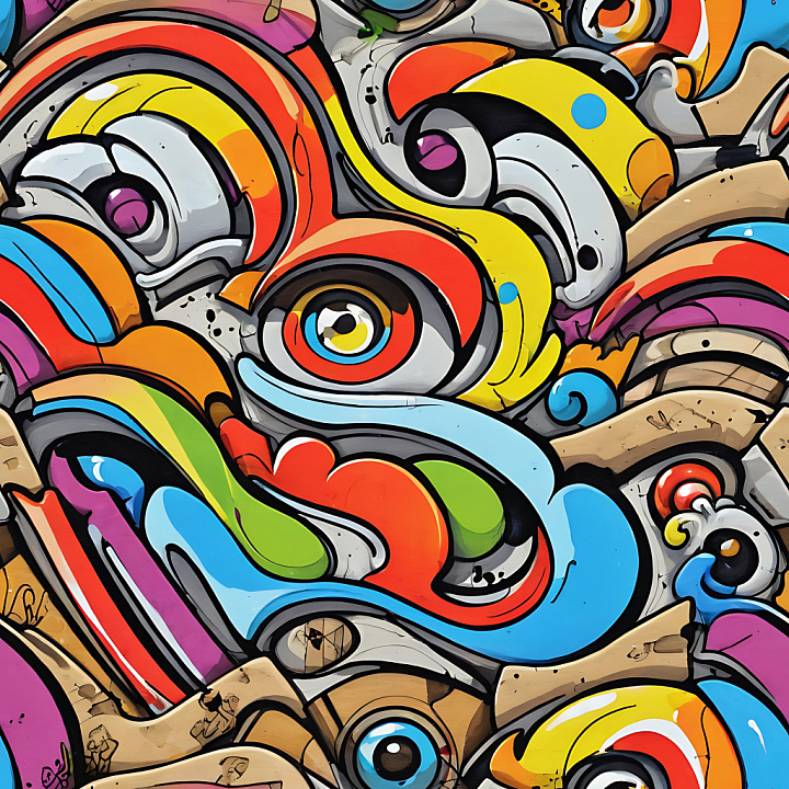 Vibrant Curvy Abstract Graffiti Art in Multiple Colors seamless PBR texture preview