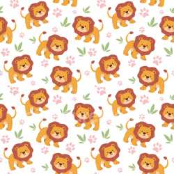 Pattern Bundle - Seamless 3D Pattern PBR Texture Featuring Playful Cartoon Lions with Leaf and Paw Motifs texture preview