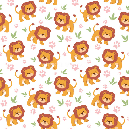 Pattern Bundle - Seamless 3D Pattern PBR Texture Featuring Playful Cartoon Lions with Leaf and Paw Motifs texture preview