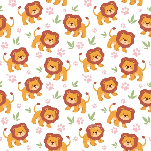 Pattern PBR Texture Featuring Playful Cartoon Lions with Leaf and Paw Motifs seamless Pattern Bundle PBR texture