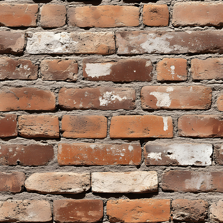 Cracked and Weathered Red Brick Wall with Old Paint seamless PBR texture preview