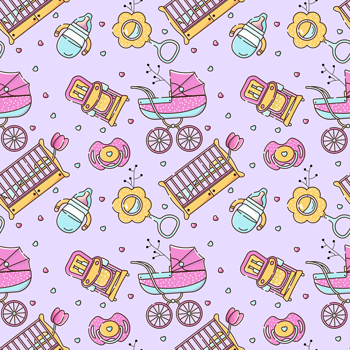 With Pastel Baby Girl Icons Pattern seamless PBR texture preview