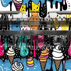 seamless Seamless 3D PBR texture of bright pop art style graffiti with ice cream motifs texture 8k free download PBR